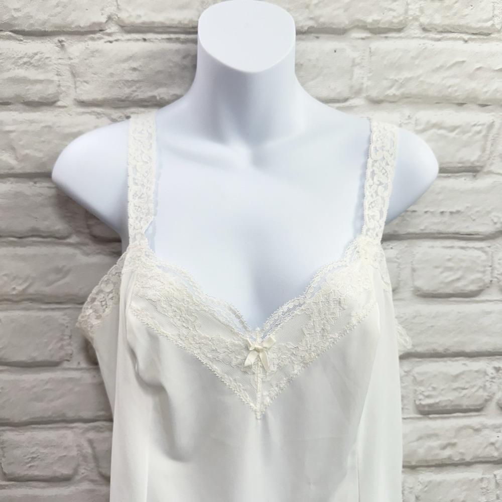 Vtg Olga Nylon & Lace‎ Cami Slip Top Lingerie XL Bridal Babydoll Floral Boudoir